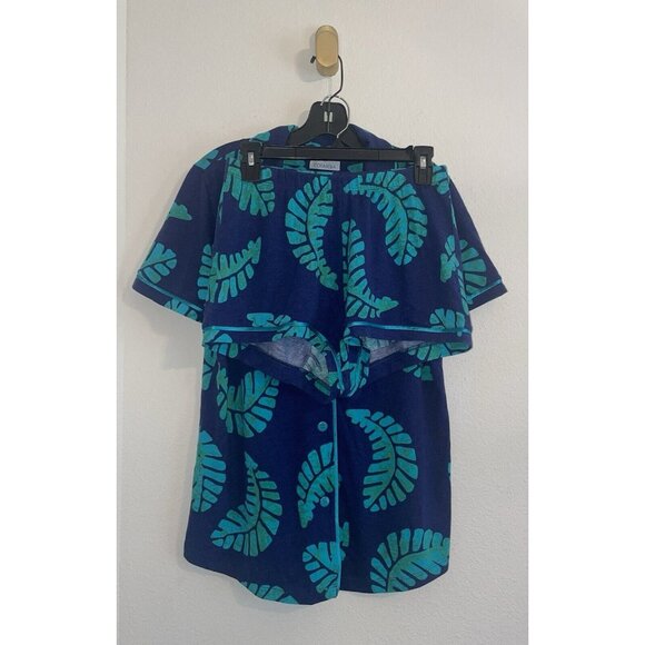 Cosabella 2 Piece PJ Set Pajamas Shirt Shorts Womens M Medium Blue Green Leaves